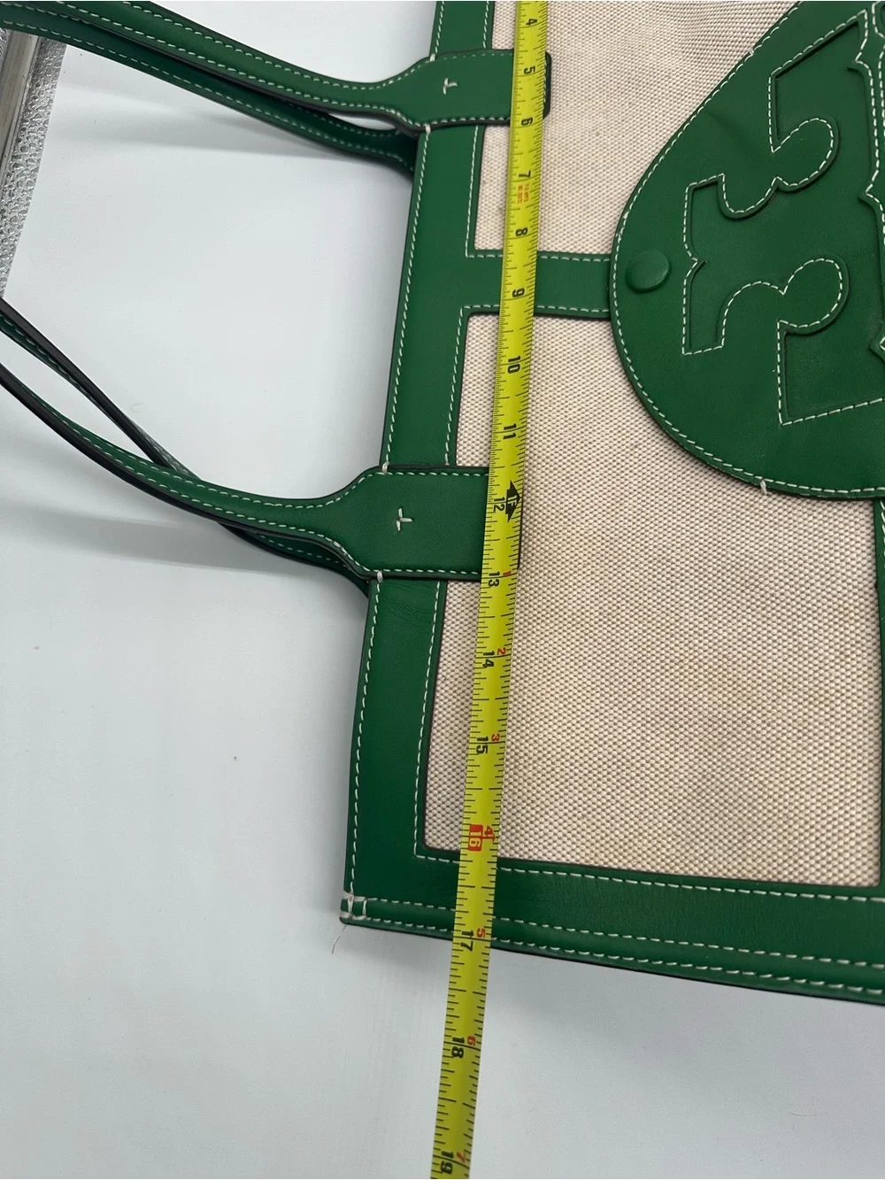 Tory Burch Green Trim Canvas Tote Bag
